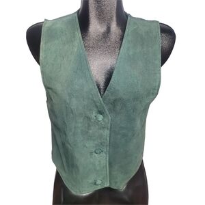 Vintage 90's E.Z. Spirit Green Suede Leather Button Front Vest M